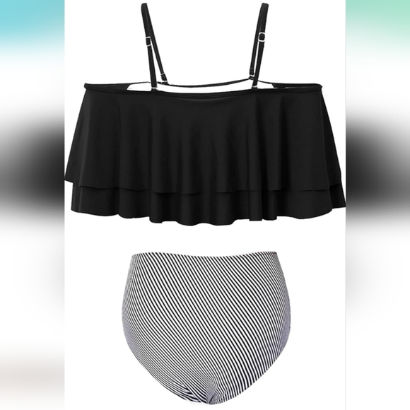 EDEL QUAL PLUS SIZE 2 Piece Ruffle High Waisted Tummy Control Bikini - Picture 4 of 5